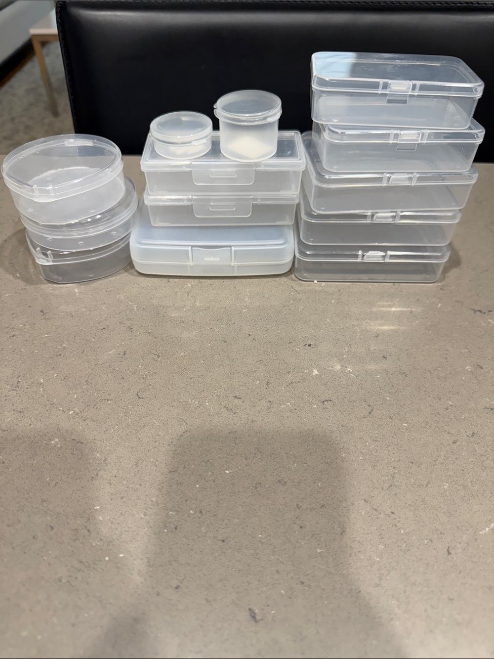 Clear Plastic Storage Container Hinged Boxes- 13 Total, various sizes